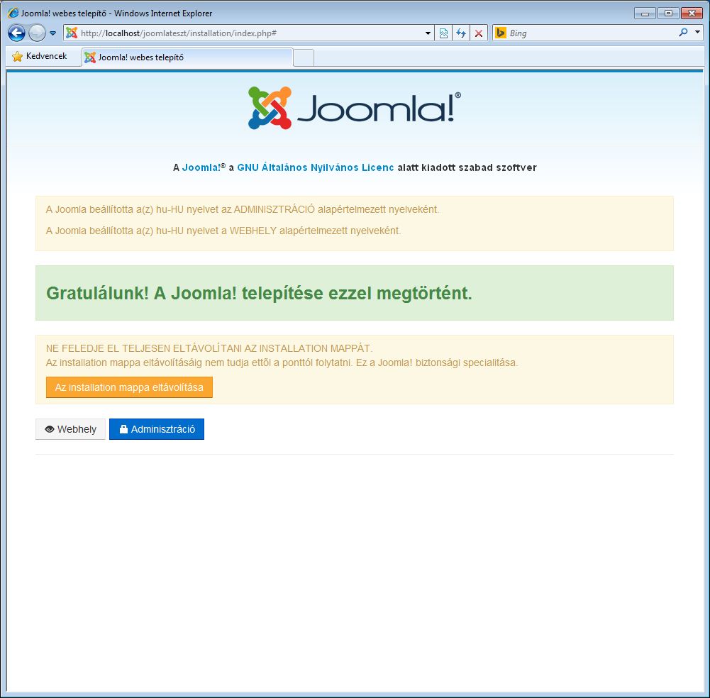 Joomla! 3.x telepítése 8. képernyő