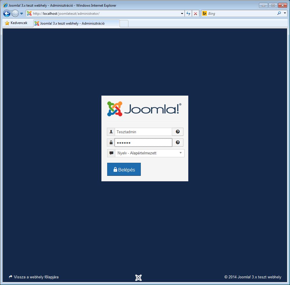 Joomla! 3.x telepítése 10. képernyő