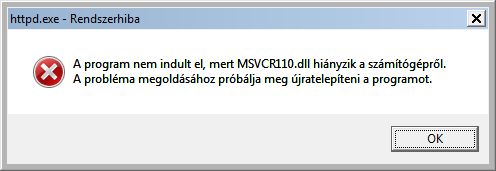 Hibaüzenet: Hiányzik az MSVCR110.dll