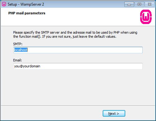 WampServer telepítő - PHP mail beállítások