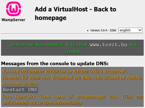 A WampServer 3 beállítása - Virtualhost létrehozása, befejező lépések