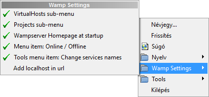 WampServer 3 beállítása: a WampSettings menü