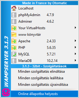 WampServer 3.1.3 beállítások - WampMenü